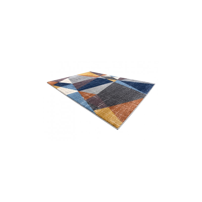 Dywan SOFT 6162 GEOMETRYCZNY, TRÓJKĄTY szary / niebieski / miedziany 80x150cm