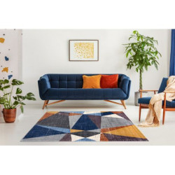 Dywan SOFT 6162 GEOMETRYCZNY, TRÓJKĄTY szary / niebieski / miedziany 80x150cm