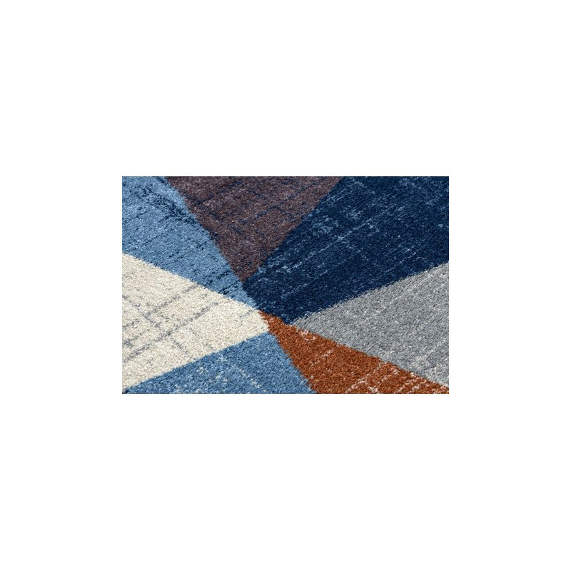 Dywan SOFT 6162 GEOMETRYCZNY, TRÓJKĄTY szary / niebieski / miedziany 80x150cm