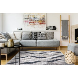 Dywan REBEC nowoczesny frędzle 51166B Geometryczny - dwa poziomy runa granat / krem 80x150cm