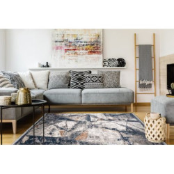Dywan REBEC nowoczesny frędzle 51176A Geometryczny, Trójkąty - dwa poziomy runa krem / granat 80x150cm Dywan REBEC nowoczesny frędzle 51176A Geometryczny, Trójkąty - dwa poziomy runa krem / granat 80x150cm