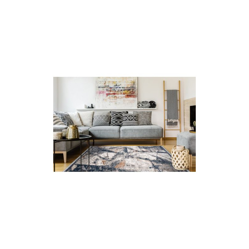 Dywan REBEC nowoczesny frędzle 51176A Geometryczny, Trójkąty - dwa poziomy runa krem / granat 80x150cm Dywan REBEC nowoczesny frędzle 51176A Geometryczny, Trójkąty - dwa poziomy runa krem / granat 80x150cm
