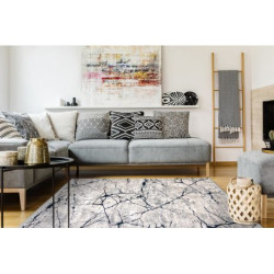 Dywan REBEC nowoczesny frędzle 51184A Marmur - dwa poziomy runa krem / granat 80x150cm