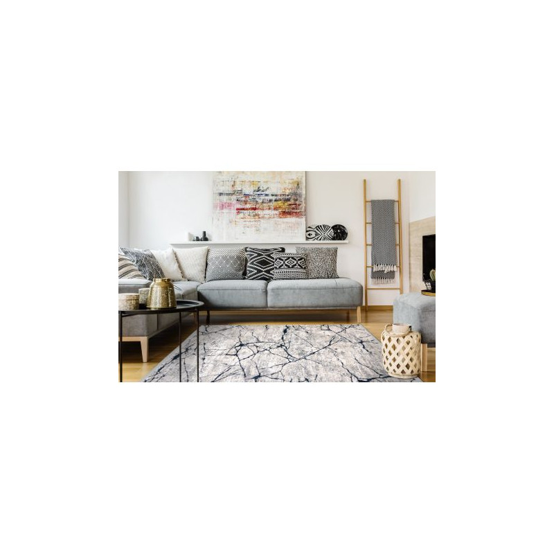 Dywan REBEC nowoczesny frędzle 51184A Marmur - dwa poziomy runa krem / granat 80x150cm