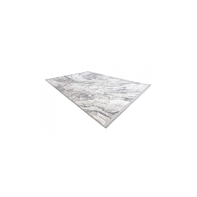 Dywan REBEC nowoczesny frędzle 51193A Fale, Marmur przecierany - dwa poziomy runa krem / szary 80x150cm