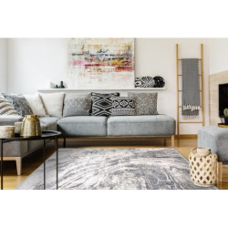 Dywan REBEC nowoczesny frędzle 51193A Fale, Marmur przecierany - dwa poziomy runa krem / szary 80x150cm