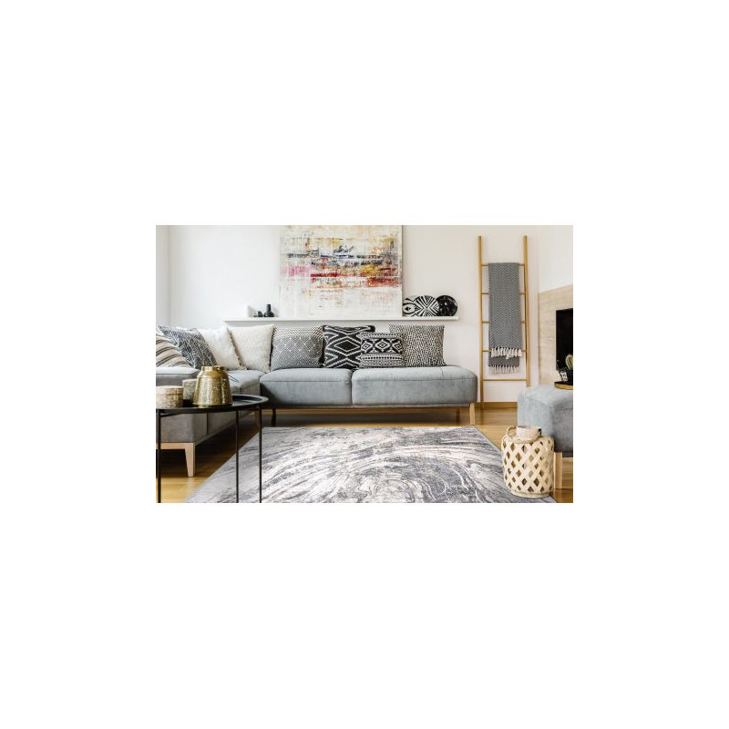Dywan REBEC nowoczesny frędzle 51193A Fale, Marmur przecierany - dwa poziomy runa krem / szary 80x150cm