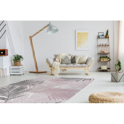 Dywan SZNURKOWY SIZAL SION Liście Palmy , tropikalny 2837 płaskie tkanie ecru / róż 80x200cm