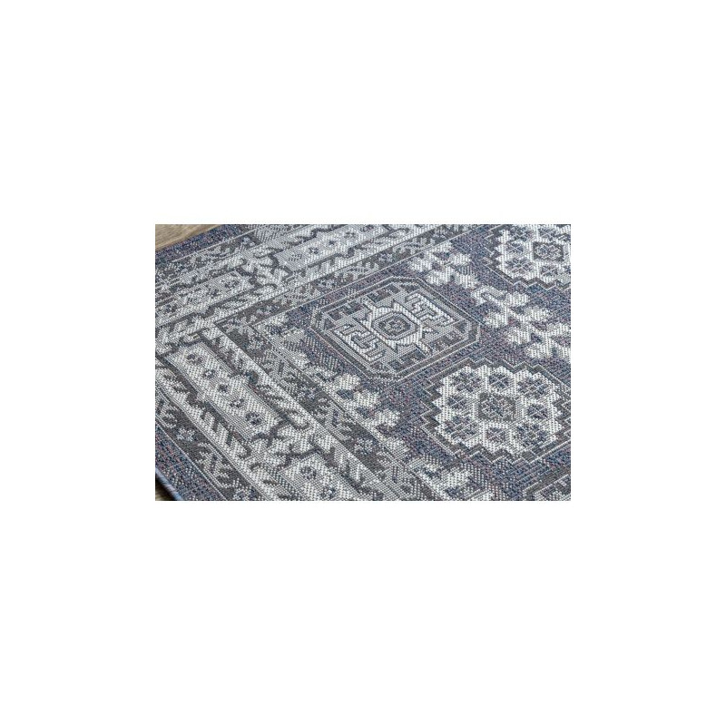 Dywan SZNURKOWY SIZAL SION Ramka, ornament, przecierany 2832 płaskie tkanie niebieski / róż / ecru 200x290cm