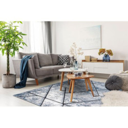 Dywan nowoczesny COZY 8872 Wall, geometryczny, trójkąty - Strukturalny, dwa poziomy runa niebieski 80x150cm