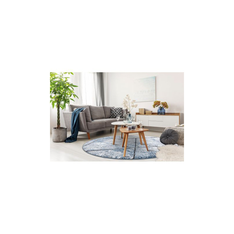 Dywan nowoczesny COZY 8872 Koło Wall, geometryczny, trójkąty - Strukturalny, dwa poziomy runa niebieski koło 160cm