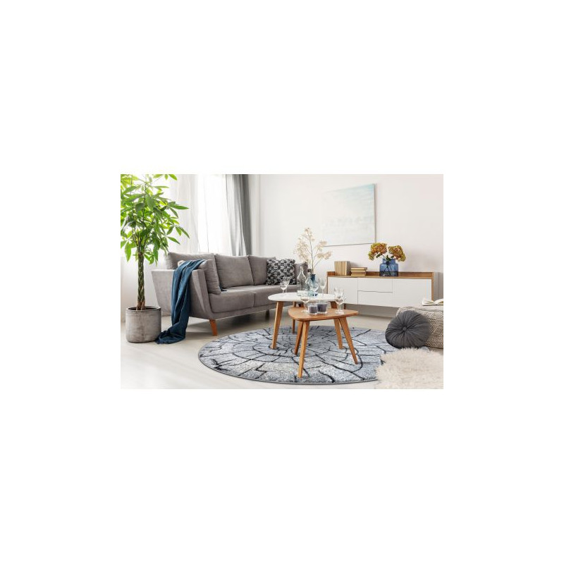 Dywan nowoczesny COZY 8875 Koło, Wood, pień - Strukturalny, dwa poziomy runa szary / niebieski koło 120cm