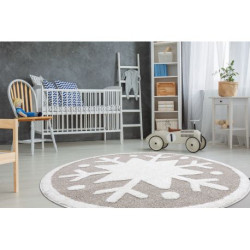 Dywan dziecięcy JOY Koło Snowflake płatek śniegu, dla dzieci - Strukturalny, dwa poziomy runa beż / krem koło 120cm