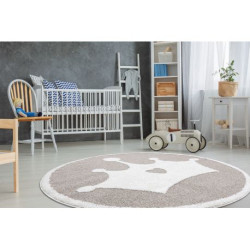 Dywan dziecięcy JOY Koło Crown korona, dla dzieci - Strukturalny, dwa poziomy runa beż / krem koło 140cm Dywan dziecięcy JOY Koło Crown korona, dla dzieci - Strukturalny, dwa poziomy runa beż / krem koło 140cm