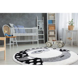 Dywan dziecięcy JOY Koło Santa Święty Mikołaj dla dzieci - Strukturalny, dwa poziomy runa czarny / krem koło 140cm