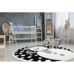 Dywan dziecięcy JOY Koło Snowman bałwanek, dla dzieci - Strukturalny, dwa poziomy runa czarny / krem koło 140cm