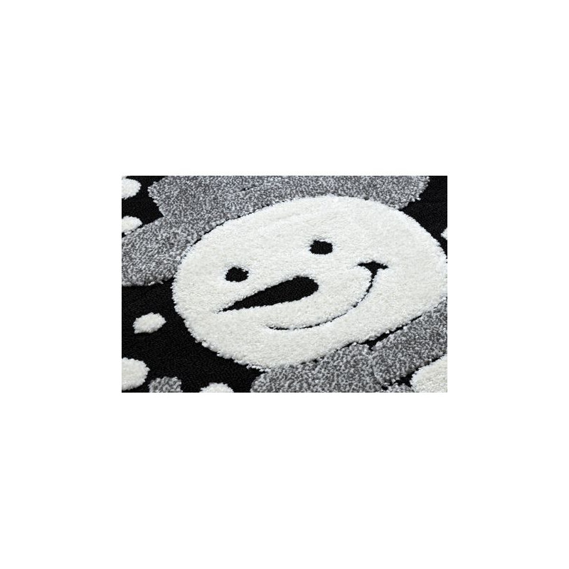 Dywan dziecięcy JOY Koło Snowman bałwanek, dla dzieci - Strukturalny, dwa poziomy runa czarny / krem koło 160cm
