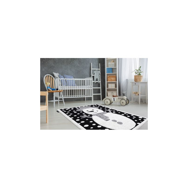 Dywan dziecięcy JOY Snowman bałwanek, dla dzieci - Strukturalny, dwa poziomy runa czarny / krem 120x170cm