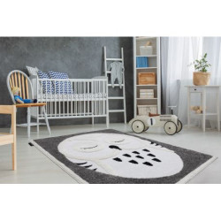 Dywan dziecięcy JOY Owl sowa, dla dzieci - Strukturalny, dwa poziomy runa szary / krem 140x190cm
