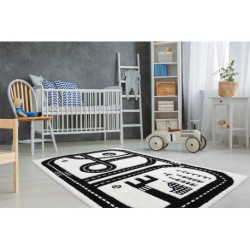 Dywan dziecięcy JOY City miasto, uliczki dla dzieci - Strukturalny, dwa poziomy runa krem / czarny 120x170cm