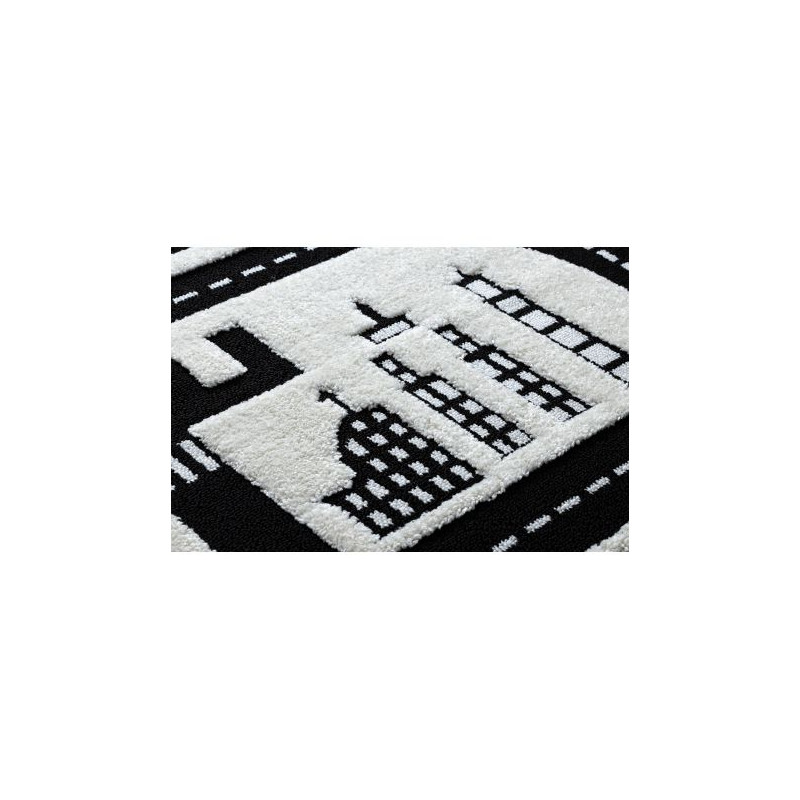 Dywan dziecięcy JOY City miasto, uliczki dla dzieci - Strukturalny, dwa poziomy runa krem / czarny 120x170cm