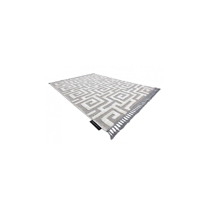 Dywan MAROC P655 Labirynt, grecki szary / biały Frędzle berberyjski marokański shaggy 200x290cm