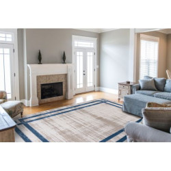 Dywan NOBLE nowoczesny  1539 68 Ramka vintage przecierany - Strukturalny, dwa poziomy runa krem / niebieski 200x290cm
