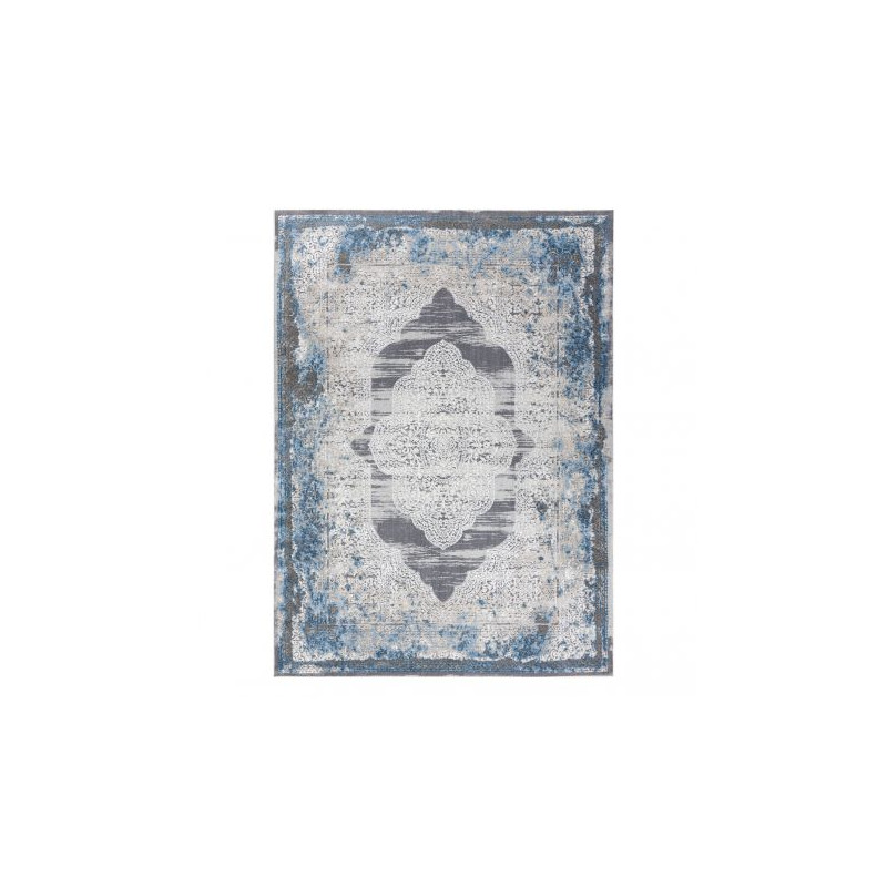 Dywan NOBLE nowoczesny  9479 63 Ornament vintage przecierany - Strukturalny, dwa poziomy runa krem / niebieski 200x290cm
