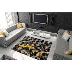 Dywan GLOSS nowoczesny 400B 86 stylowy, glamour, art deco, 3D geometryczny czarny / złoty 70x300cm Dywan GLOSS nowoczesny 400B 86 stylowy, glamour, art deco, 3D geometryczny czarny / złoty 70x300cm