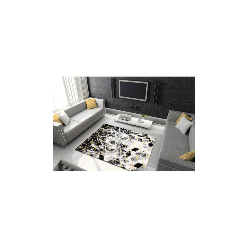 Dywan GLOSS 3D nowoczesny 409A 82 Sześcian, stylowy, glamour, art deco czarny / złoty / szary 60x300 cm Dywan GLOSS 3D nowoczesny 409A 82 Sześcian, stylowy, glamour, art deco czarny / złoty / szary 60x300 cm