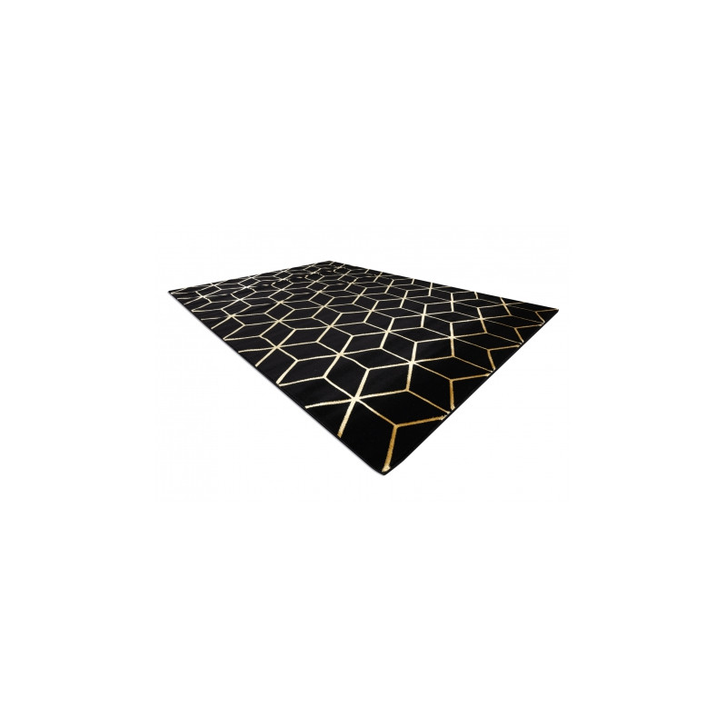 Dywan GLOSS 3D nowoczesny 409C 86 Sześcian, stylowy, glamour, art deco czarny / złoty  60x250cm