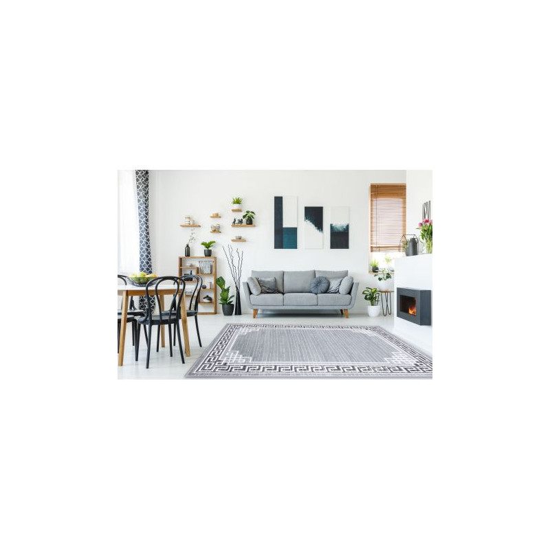 Dywan MEFE nowoczesny 9096 Ramka, grecki klucz - Strukturalny, dwa poziomy runa szary 160x220cm