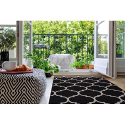 DYWAN SZNURKOWY SIZAL FLOORLUX 20608 , koniczyna marokańska, trellis czarny / srebrny  80x150cm