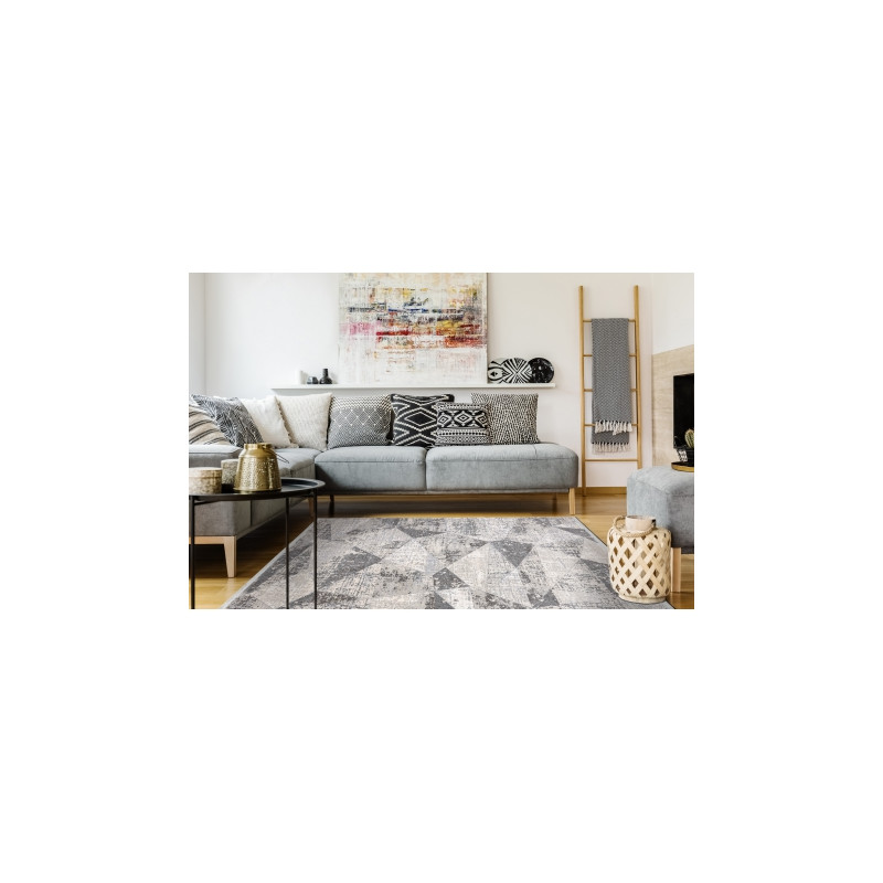 Dywan REBEC nowoczesny frędzle 51192A - dwa poziomy runa krem / szary 240x330cm Dywan REBEC nowoczesny frędzle 51192A - dwa poziomy runa krem / szary 240x330cm