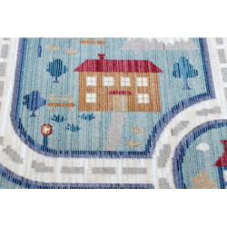 Dywan dziecięcy TOYS 75321 Uliczki dla dzieci - nowoczesny, nieregularny kształt, efekt 3D, granat - turkus / krem 133x192cm
