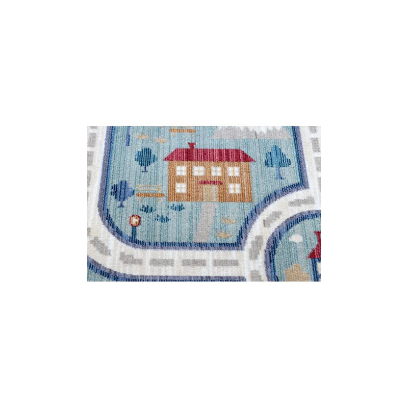 Dywan dziecięcy TOYS 75321 Uliczki dla dzieci - nowoczesny, nieregularny kształt, efekt 3D, granat - turkus / krem 133x192cm