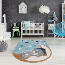 Dywan dziecięcy TOYS 75322 Miś dla dzieci - nowoczesny, nieregularny kształt granat - turkus / krem 133x192cm