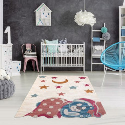 Dywan dziecięcy TOYS 75323 Miś dla dzieci - nowoczesny, nieregularny kształt krem / czerwony fuksja 133x192cm