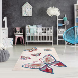 Dywan dziecięcy TOYS 75326 Motyle, motylki dla dzieci - nowoczesny, nieregularny kształt krem / czerwony fuksja 133x192cm