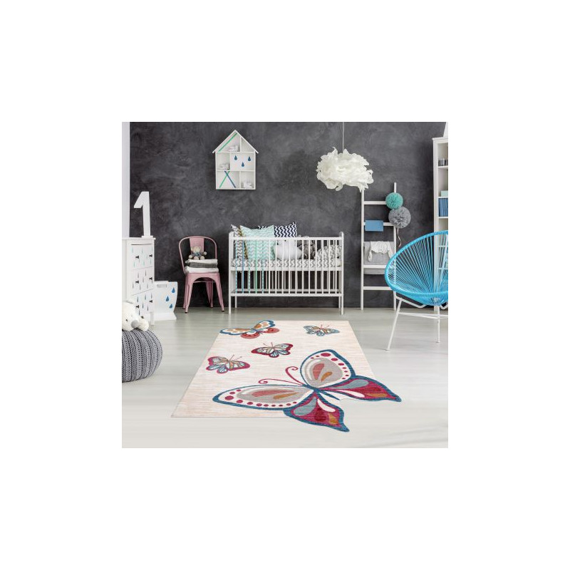 Dywan dziecięcy TOYS 75326 Motyle, motylki dla dzieci - nowoczesny, nieregularny kształt krem / czerwony fuksja 133x192cm Dywan dziecięcy TOYS 75326 Motyle, motylki dla dzieci - nowoczesny, nieregularny kształt krem / czerwony fuksja 133x192cm
