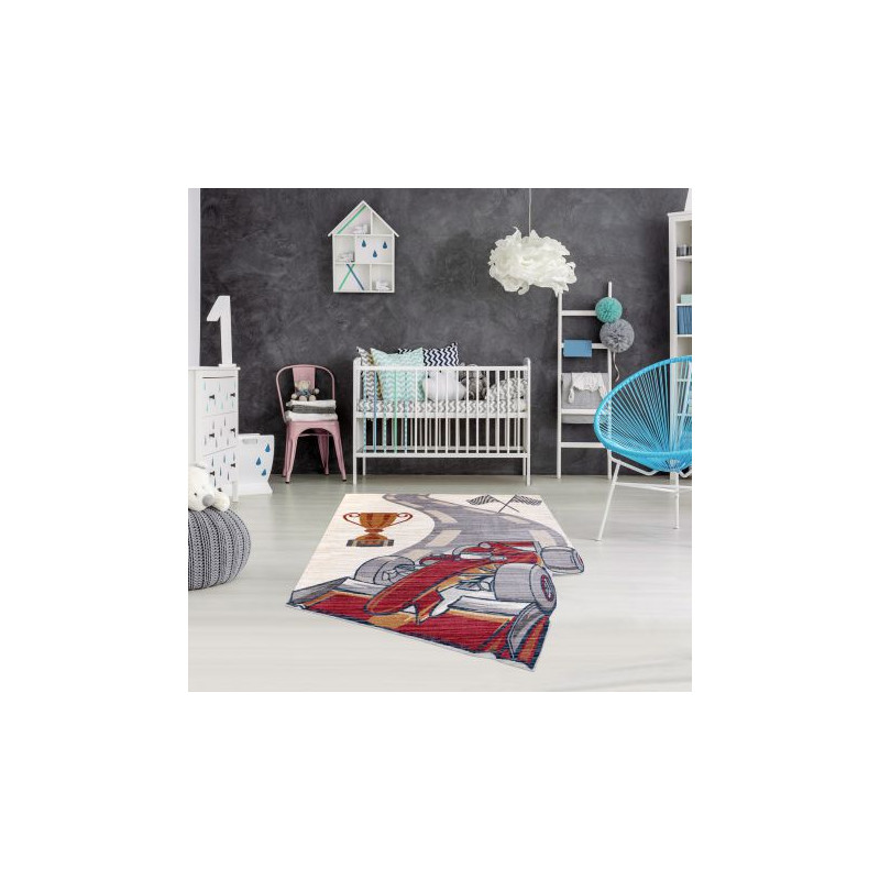 Dywan dziecięcy TOYS 75327 Wyścigówka Formuła 1 dla dzieci - nowoczesny, nieregularny kształt krem / czerwony fuksja 133x192cm Dywan dziecięcy TOYS 75327 Wyścigówka Formuła 1 dla dzieci - nowoczesny, nieregularny kształt krem / czerwony fuksja 133x192cm