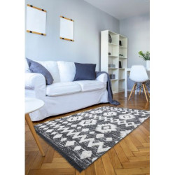 Dywan MOROC Zygzak 22319 Ekologiczny, EKO SIZAL frędzle - dwa poziomy runa szary / krem, z bawełny recyklingowanej 136x190cm