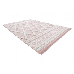Dywan MOROC Romby 22297 Ekologiczny, EKO SIZAL frędzle - dwa poziomy runa różowy / krem, dywan z bawełny recyklingowanej 117x170cm