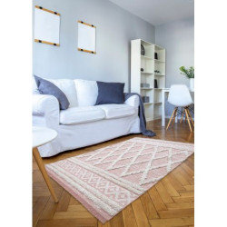 Dywan MOROC Romby 22297 Ekologiczny, EKO SIZAL frędzle - dwa poziomy runa różowy / krem, dywan z bawełny recyklingowanej 194x290cm