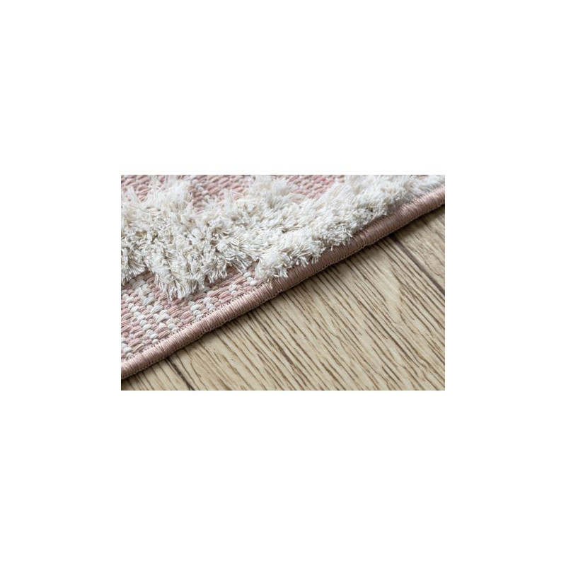Dywan MOROC Romby 22297 Ekologiczny, EKO SIZAL frędzle - dwa poziomy runa różowy / krem, dywan z bawełny recyklingowanej 194x290cm