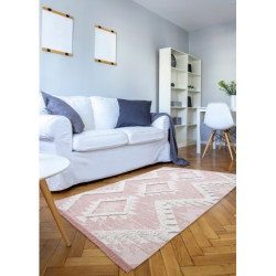 Dywan MOROC Romby 22312 Ekologiczny, EKO SIZAL frędzle - dwa poziomy runa różowy / krem, dywan z bawełny recyklingowanej 194x290cm