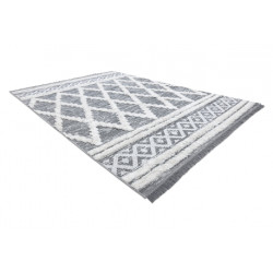 Dywan MOROC Romby 22297 Ekologiczny, EKO SIZAL frędzle - dwa poziomy runa szary / krem, dywan z bawełny recyklingowanej 155x220cm