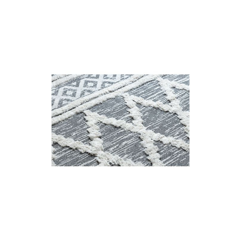 Dywan MOROC Romby 22297 Ekologiczny, EKO SIZAL frędzle - dwa poziomy runa szary / krem, dywan z bawełny recyklingowanej 155x220cm