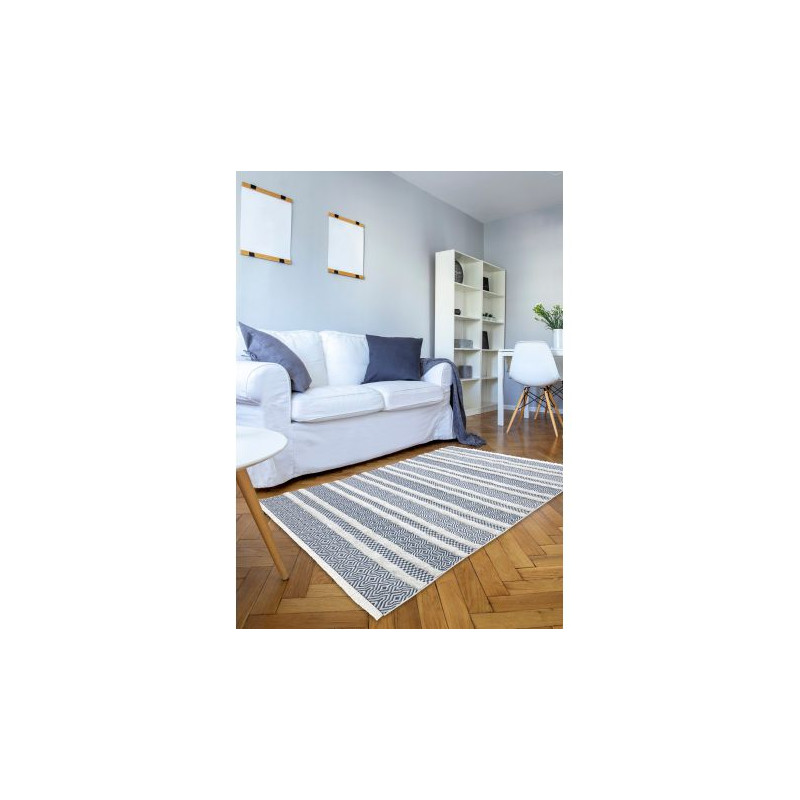 Dywan MOROC Linie 22328 Ekologiczny, EKO SIZAL frędzle - dwa poziomy runa krem / granatowy, dywan z bawełny recyklingowanej 117x170cm Dywan MOROC Linie 22328 Ekologiczny, EKO SIZAL frędzle - dwa poziomy runa krem / granatowy, dywan z bawełny recyklingowanej 117x170cm