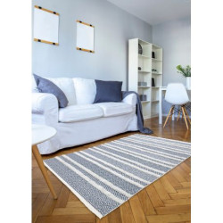Dywan MOROC Linie 22328 Ekologiczny, EKO SIZAL frędzle - dwa poziomy runa krem / granatowy, dywan z bawełny recyklingowanej 155x220cm Dywan MOROC Linie 22328 Ekologiczny, EKO SIZAL frędzle - dwa poziomy runa krem / granatowy, dywan z bawełny recyklingowanej 155x220cm